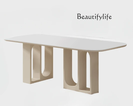 

French Cream Style Creative Rock Plate Dining Table Designer Small Apartment Rectangular Marble Dining Table