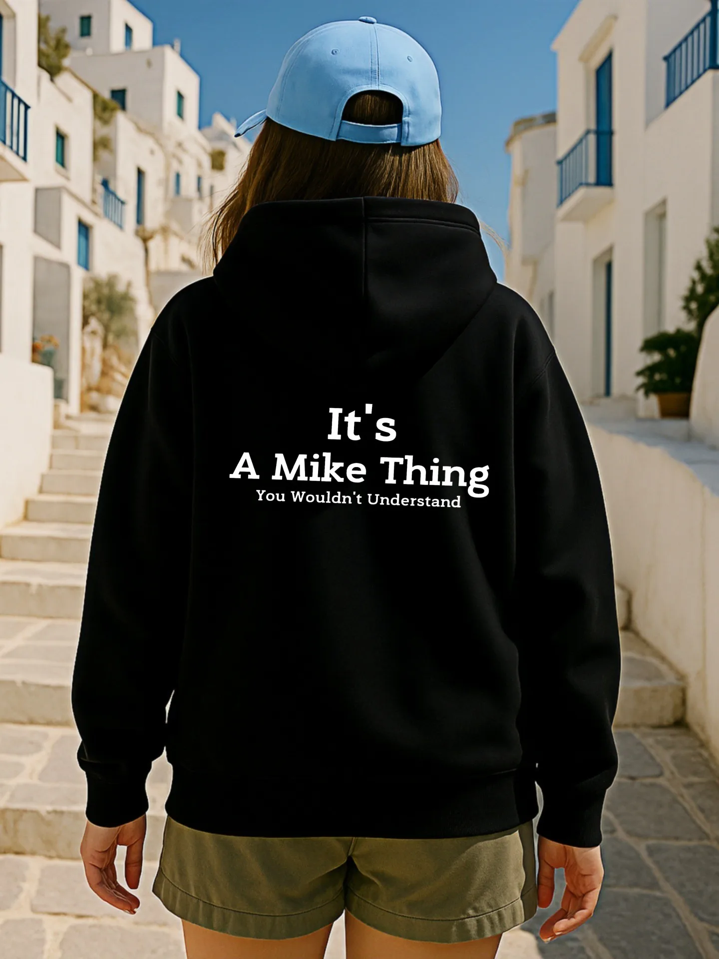 هوديي أساسي، إنه طباعة حروف مايك ثينج، تصميم جمالي كاجوال، مزيج قطن، ملابس يومية كاجوال، للرجال