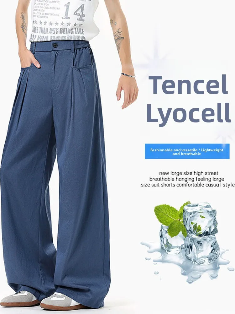 

Men's Summer Lightweight Breathable Straight Leg Wide Leg Suit Pants Casual Loose Slimming Long Trousers
