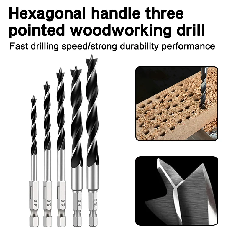 5pc Hexagonal Handle Three Pointed Woodworking Drill – Only .24