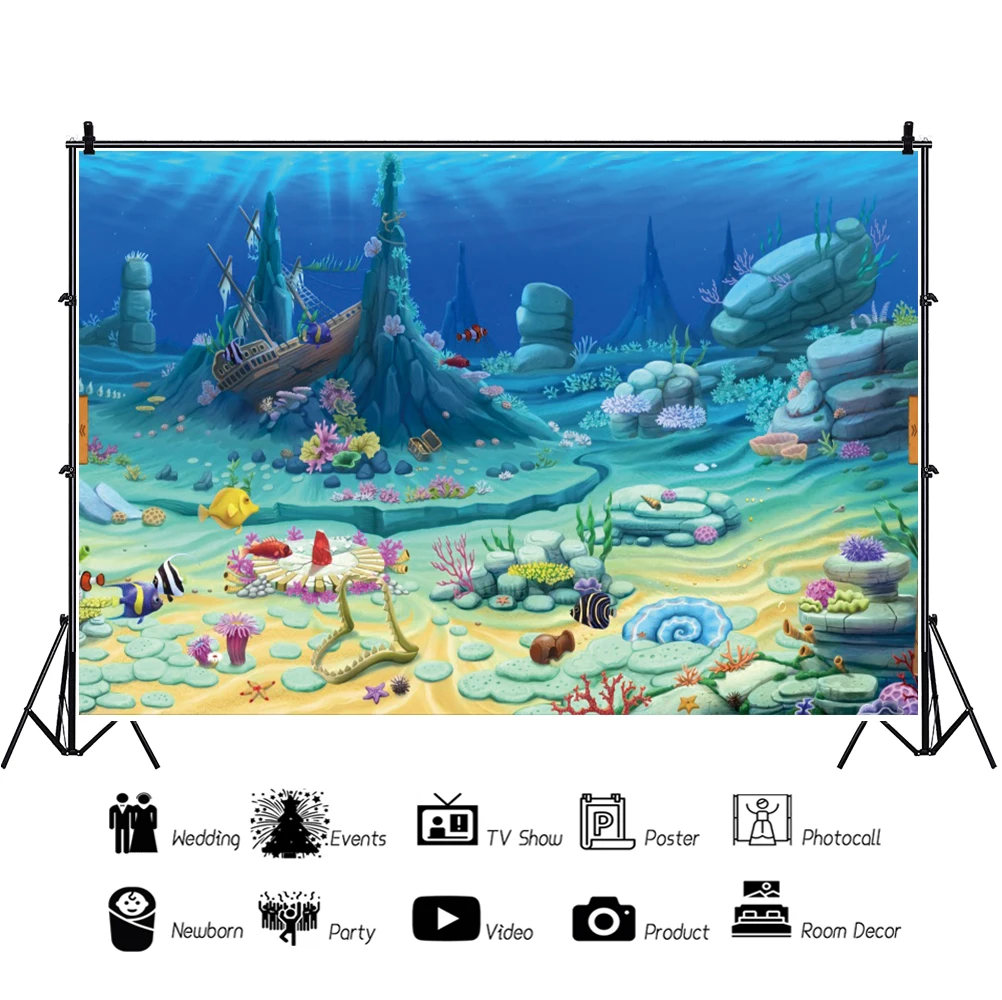 Desenhos animados mundo subaquático peixe criança aniversário fotografia pano de fundo fotográfico chá de fraldas decoração fundos estúdio de fotos