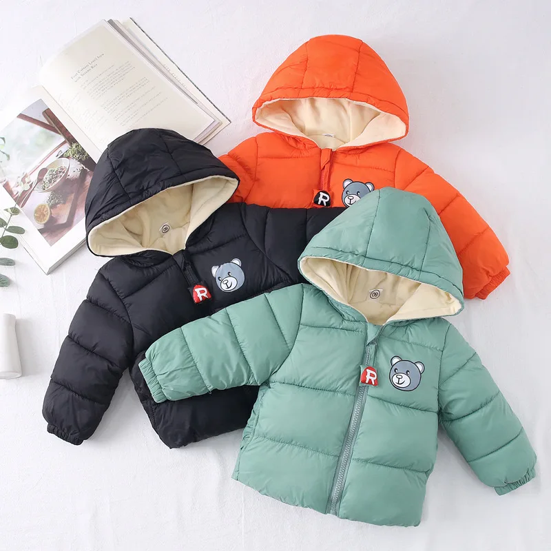 Winter Baby Boys Fleece Jacket For Kids Cartoon Bear Zipper Coat Autumn Boy Warm Hooded Down Jackets Children Outerwear Clothing