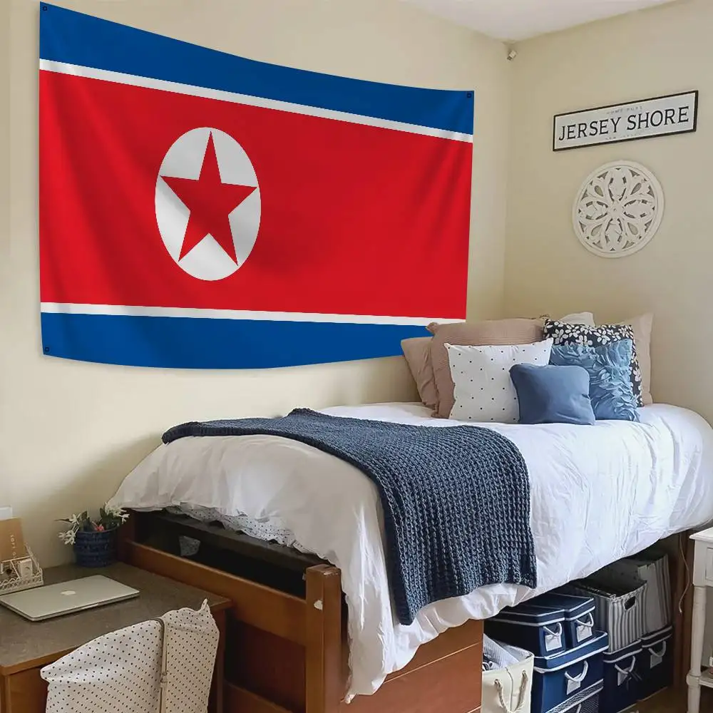 North Korea Flag Banners Four Hole Flag Polyester Outdoor Decor Room Aesthetic