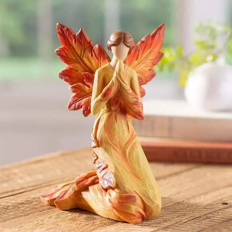 1 Pcs Autumn Maple Leaf Angel Wing Angel Figurines Statue Desktop Ornaments Creative Resin Sculpture For Garden Home Decor