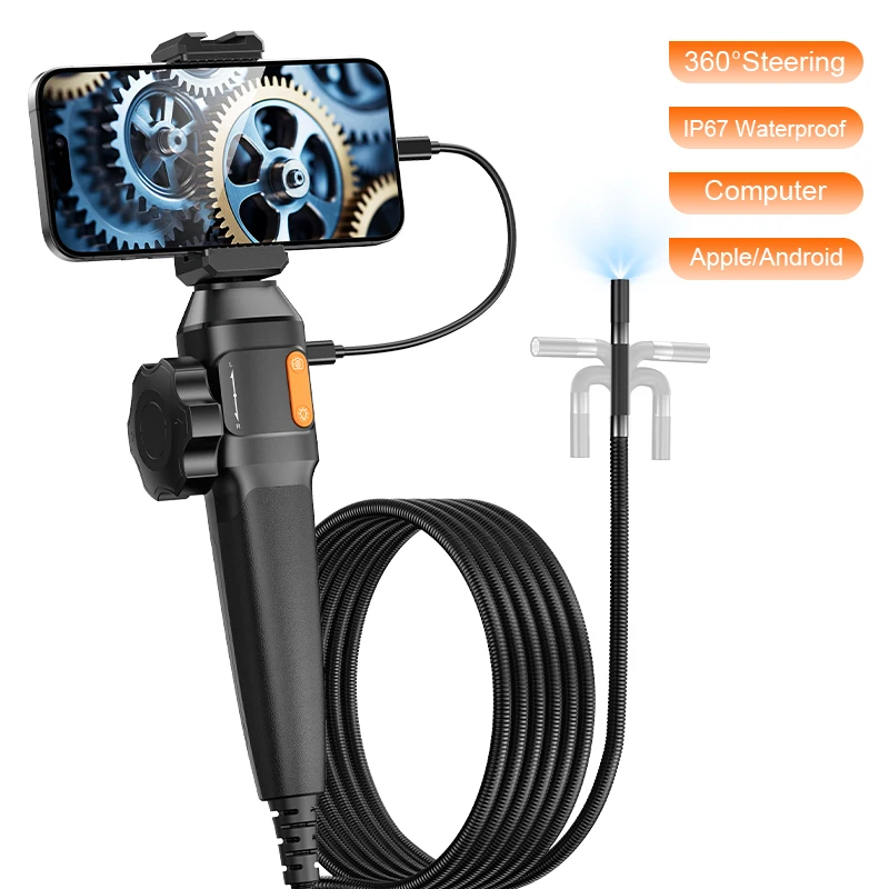 

Эндоскопическая камера с двусторонним вращением на 360 градусов, HD 1080P, 8 мм/6 мм, для осмотра автомобилей, с 8 светодиодами, для iOS и Android