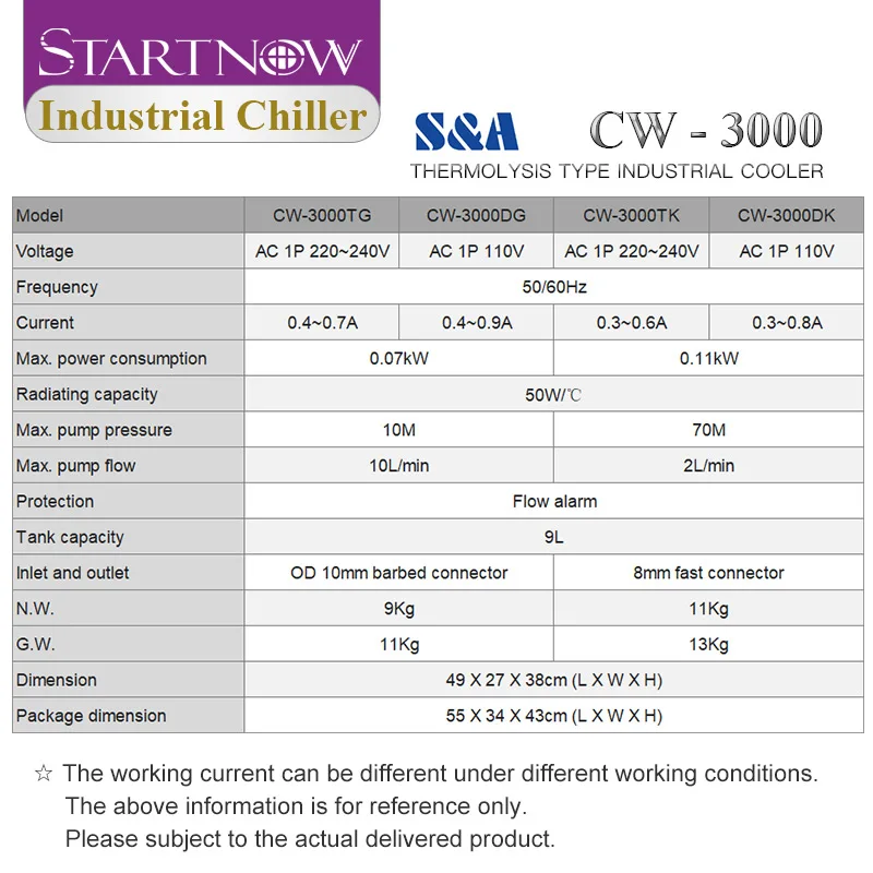 Industrial Water Chiller S&A CW-3000 For CNC Spindle 60W 80W Laser Cutting Machine CO2 Laser Tube Cooling CW3000 Equipment Parts