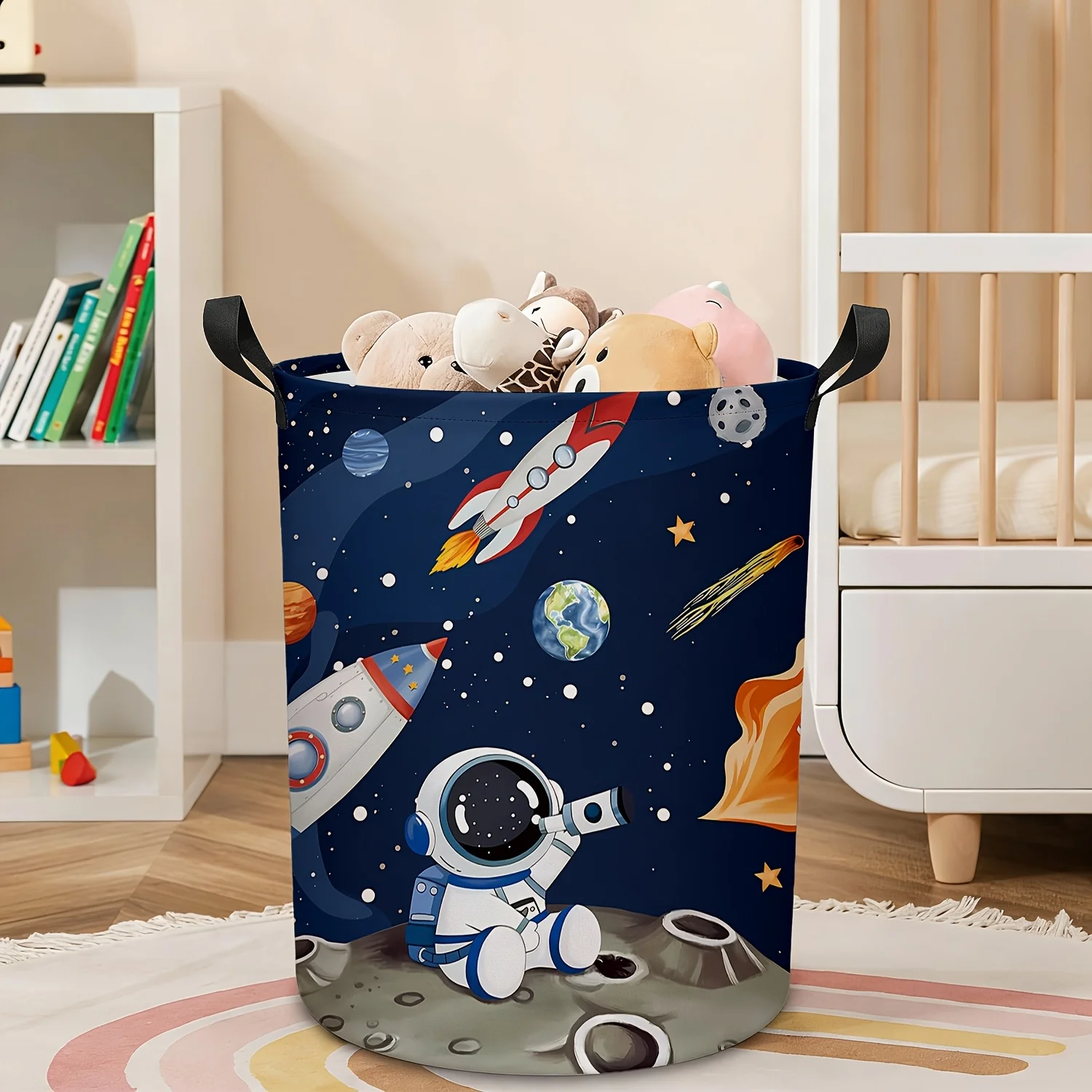 Cesto de Ropa y Contenedor de Almacenamiento Plegable con Diseño de Cohete Espacial, Caja de Juguetes con Forma de Cohete, Ideal para Habitación, Cama, Temática de Astronautas
