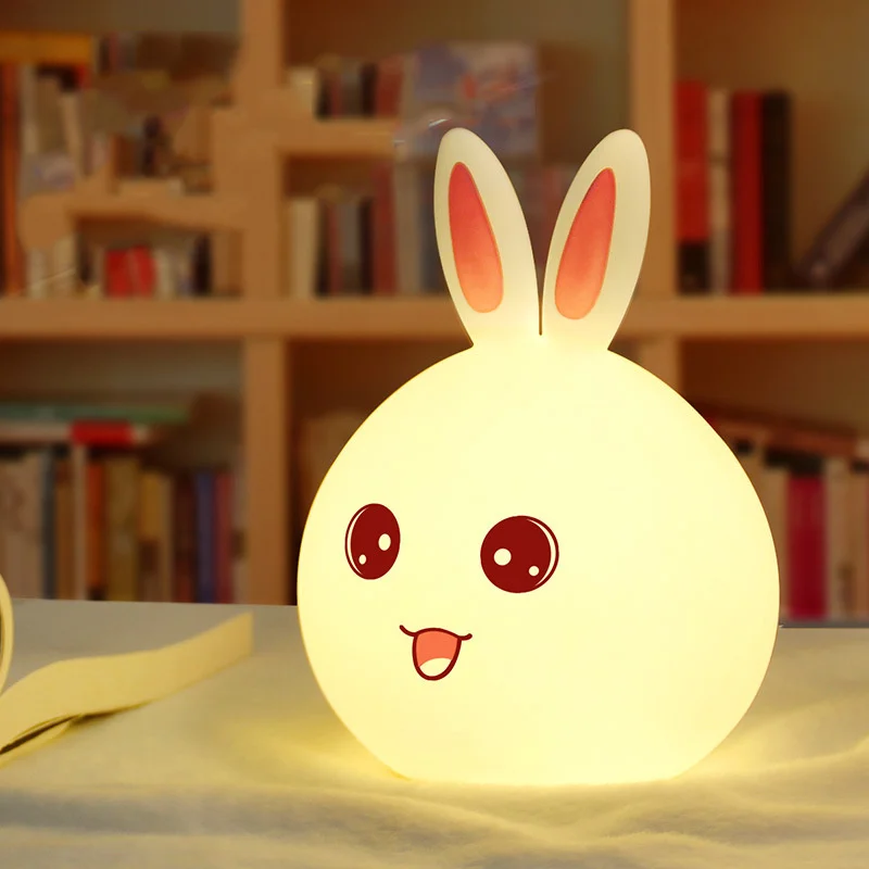 Silicone LED Cute Rabbit Night Light, Touch Desk Lamp  and Silica Gel Lights for Baby, Bedroom, Halloween,Christmas Home Decor