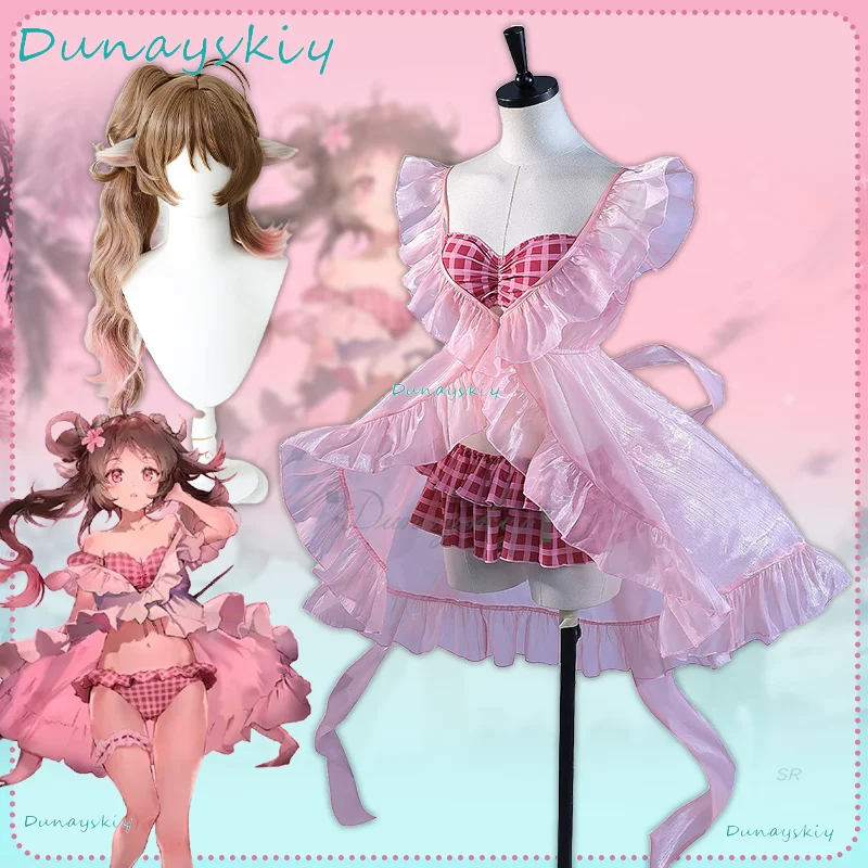 

Игра Arknights Eyjafjalla розовый купальник косплей костюм разделенный купальник парик полный комплект наряд Хэллоуин карнавальный костюм для вечеринки