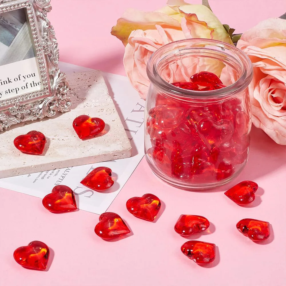 50pcs 3D Heart Gems Crystal Rocks Decoration Plastic Heart Shaped Love Stone Wedding Vase Filler Valentines Table Scatter Crafts