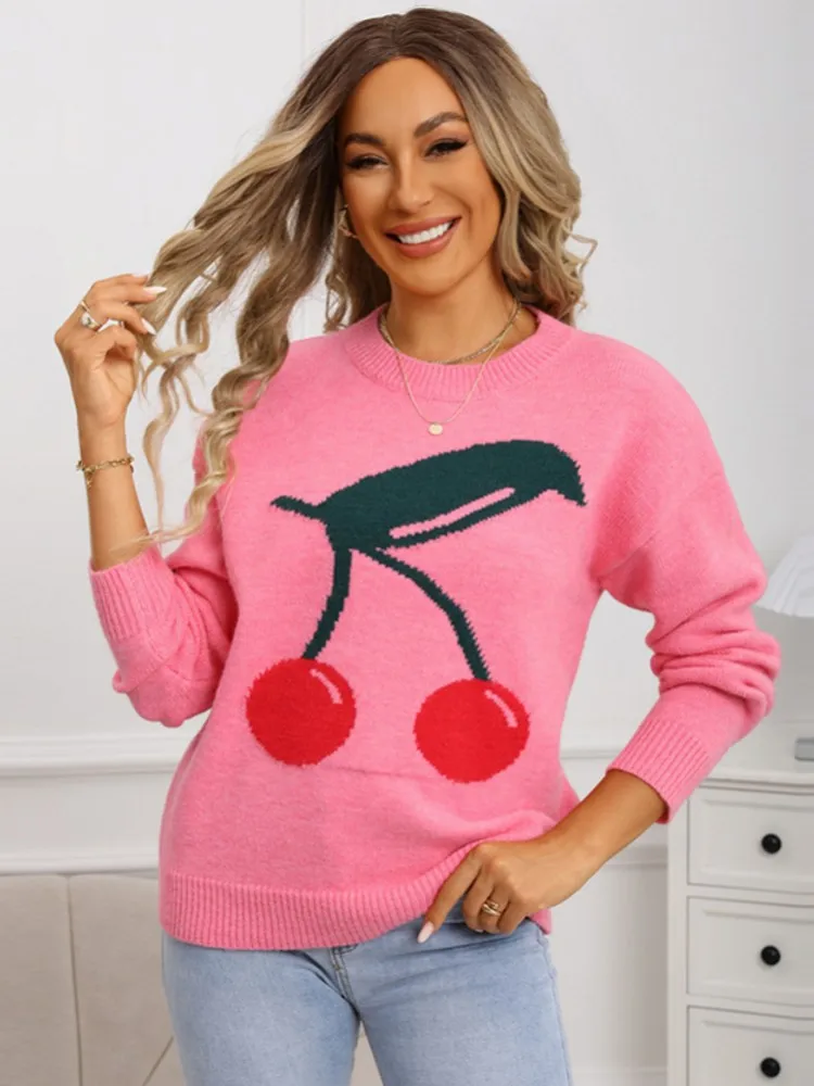 

Autumn Women O-Neck Ruffles Sweater Long Sleeve Knitted Bottoming Valentine's Day Printing Pullovers Women Casual Sweater Winter