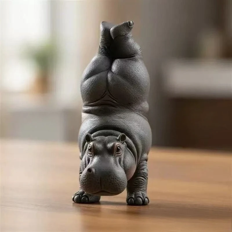 HomeDecorSculptures Clumsy Yoga Master Hippo Resin Sculpture Figurine, Home Decor Ornament for Living Room Bedroom Creative Gift