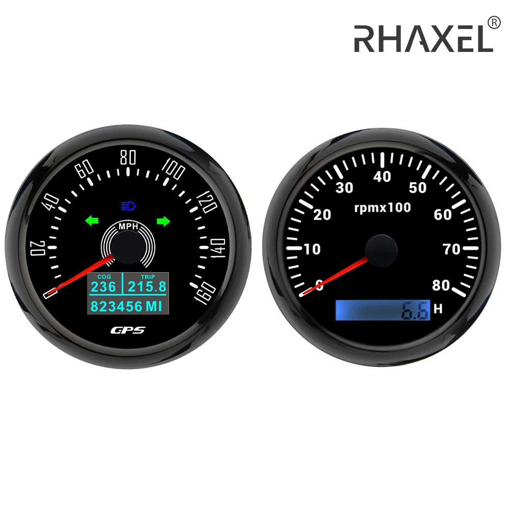 

RHAXEL Boat 85mm (3 3/8'') Speedometer 0-200km/h GPS Odometer Tachometer 0-8000RPM with High Beam Hour Meter for Racing Auto RV