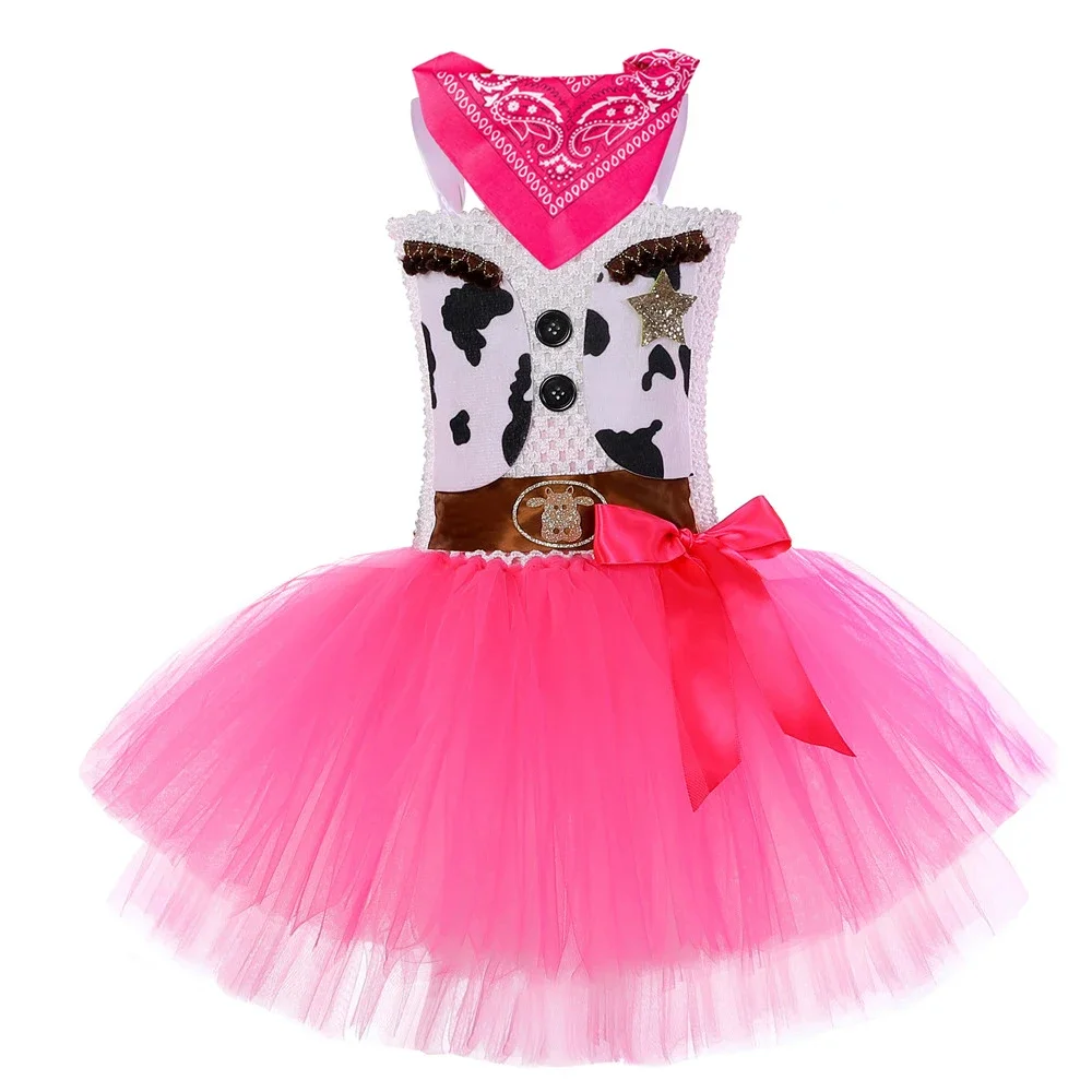 2025 disfraz de Halloween de vaquera rosa para niñas, bata de princesa tutú de fiesta de cumpleaños, tenue de vaquero de vache