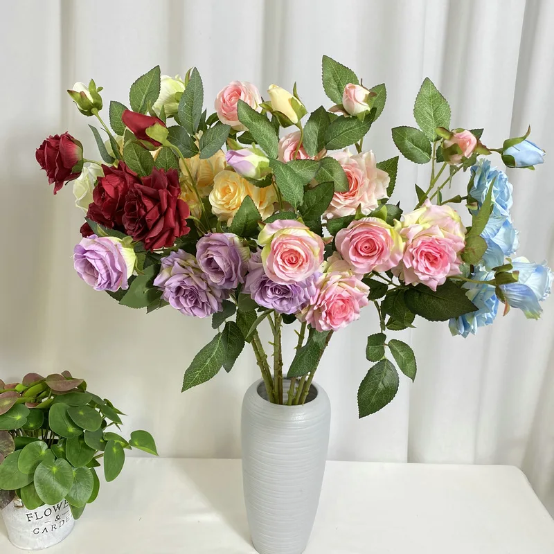 

Simulate 5 Heads Roses Branches Silk Fake Flowers Home Decor Blue Orchid Corner Rose Artificial Flower Bedroom Decoration