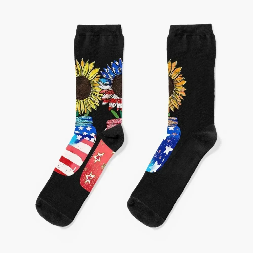 

Sunflower American Flag USA Flag 4th of July Patriotic Premium Socks hockey sports and leisure Designer Man Socks Women's
