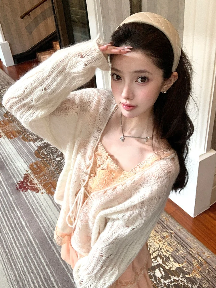 

Acaine Women's Long Sve Knitted Cardigan Outerwear Summer Thin Outer Layer Pure Color Camere Ele Sle V-Ne Button...