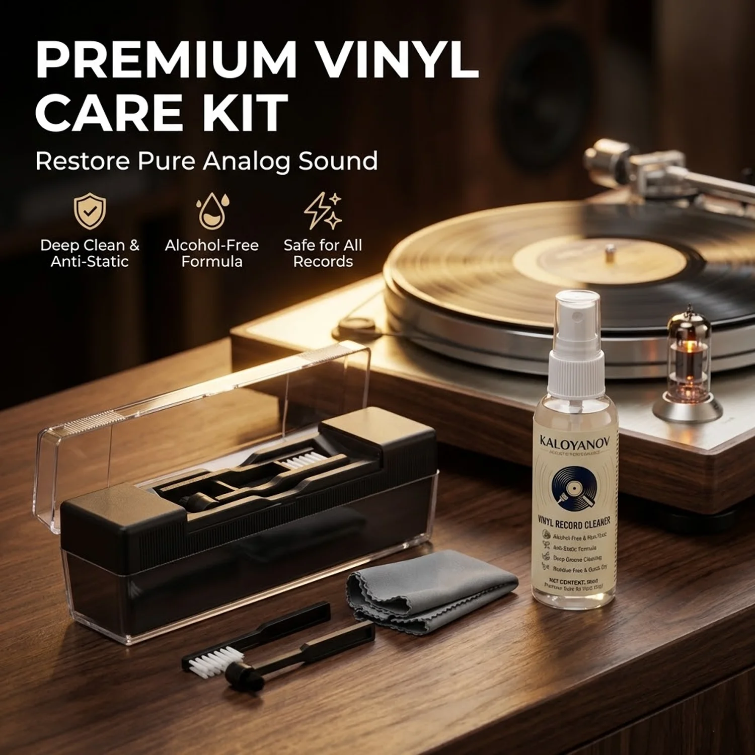 Anti-Static Vinyl Record Cleaner Kit Alcohol-Free Turntable Spray Velvet Brush Stylus Needle Microfiber Cloth For LP Player