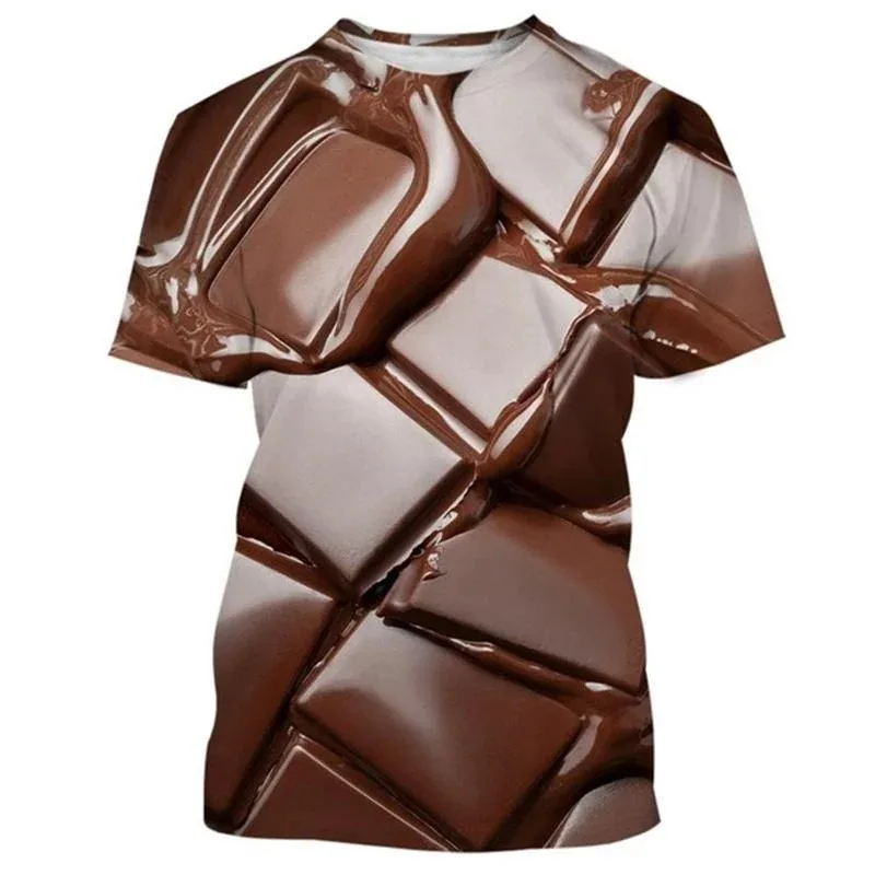 Silky Chocolate Pattern T-Shirt For Men Candy Dessert 3D Printed T Shirts Summer Short Sleeve Oversized Street Tops Sports Tees