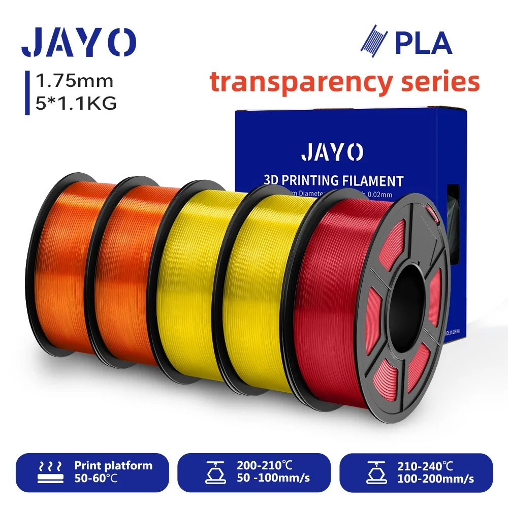 JAYO 3D PETG/PLA/PLA PLUS Printer Filament Transparantie Serie 1.75mm Geen Bubble niet-giftige 3D Printing Materialen voor 3D Printer