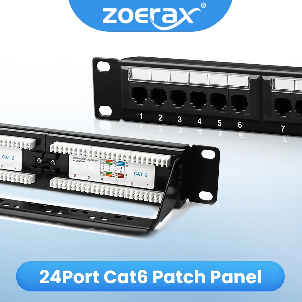 

ZOERAX 24-портовая патч-панель Cat6 1U 19-дюймовая патч-панель Ethernet RJ45 для монтажа в стойку или настенного крепления для гигабитных сетей