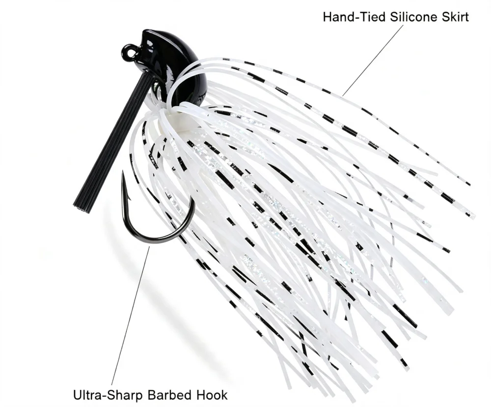 Buzzbait Jig Fishing Lure 14g, Weed‑Resistant Skirted Jig Head Hook, Freshwater & Saltwater Bass Fishing Artificial Bait, White, 1 Piece