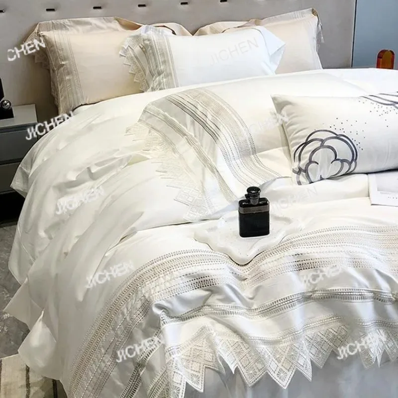 

QZT JC Light Роскошный длинноволокнистый хлопковый комплект из четырех предметов, пододеяльник из чистого хлопка с вышивкой, хлопковый текстиль, кружевная кровать в стиле принцессы