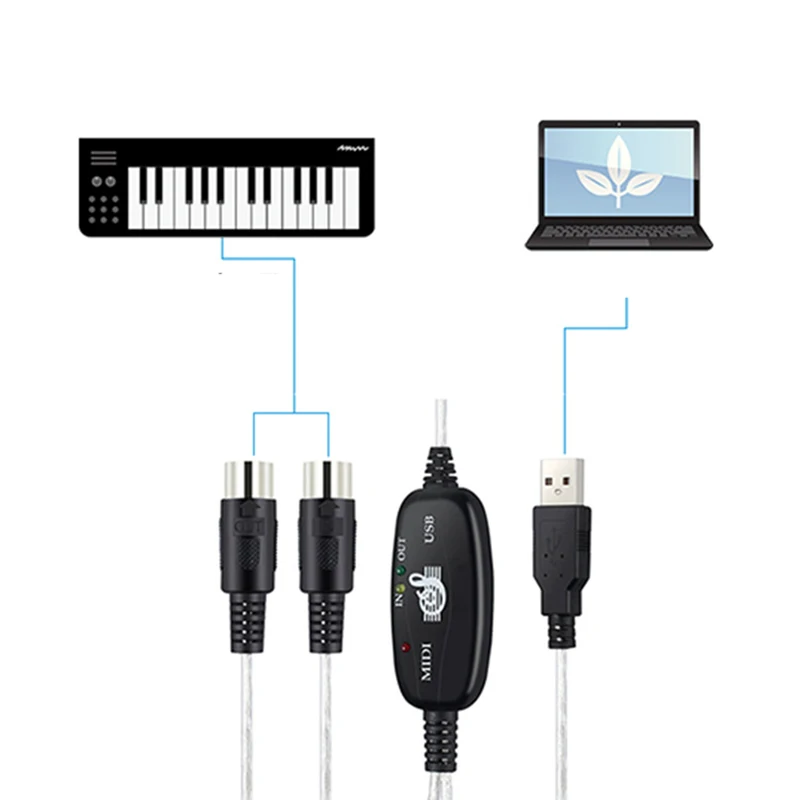 Audio cable Keyboard to PC USB MIDI Cable Converter PC to Music Keyboard Cord USB IN-OUT MIDI Interface Cable