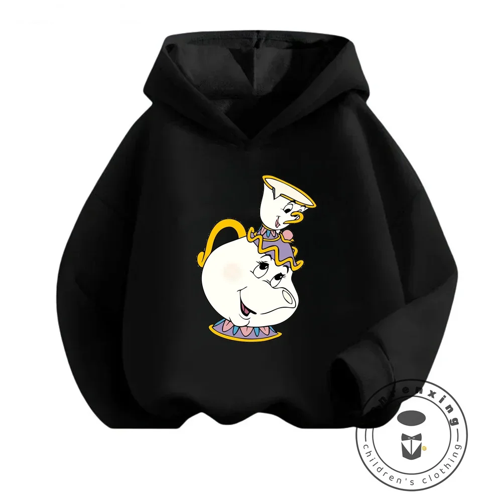 Creative Kawaii Disney Beauty and the Beast Cartoon Sweatshirts for Boys Girls Versatile Autumn Fashion Hooded Tops Casual Wear