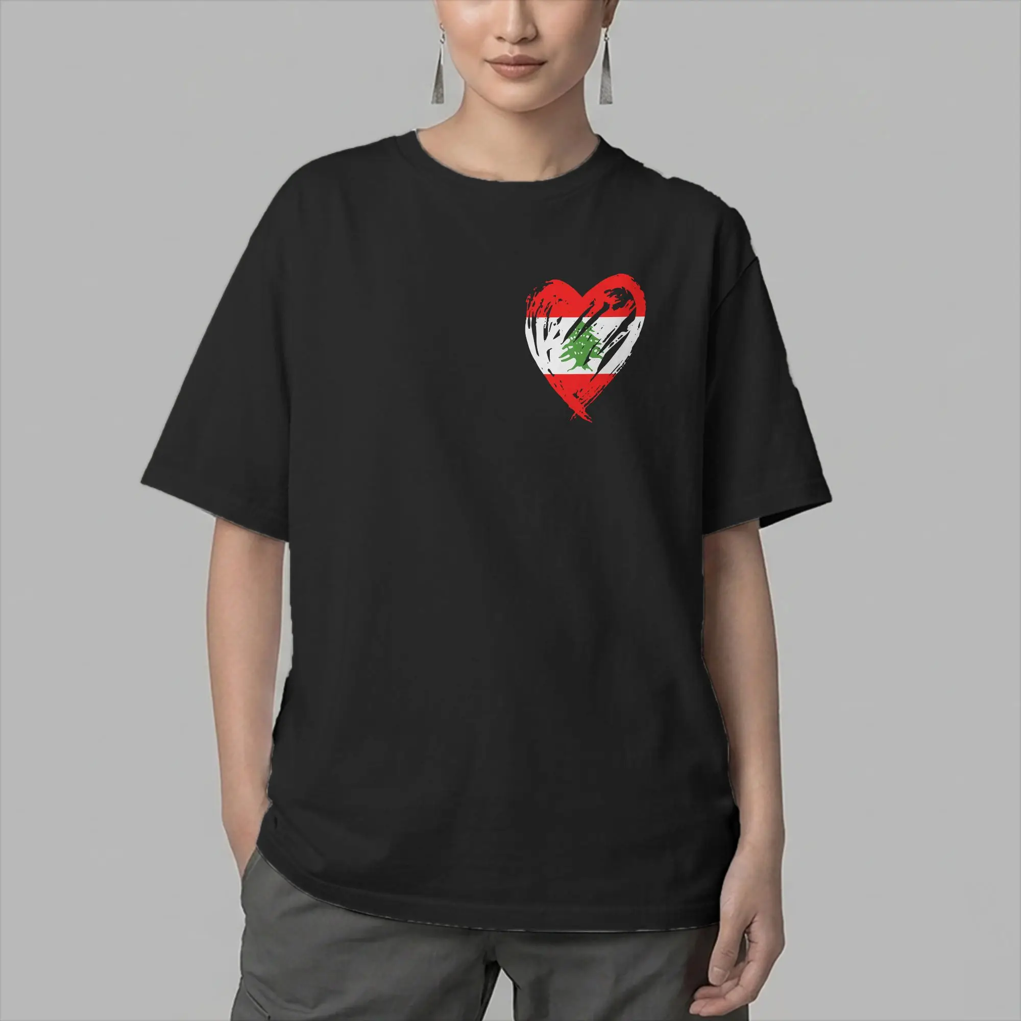 Men T-Shirts Lebanon Flag Heart Awesome Pure Cotton Tees Short Sleeve  T Shirt Round Collar Clothing Graphic Printed