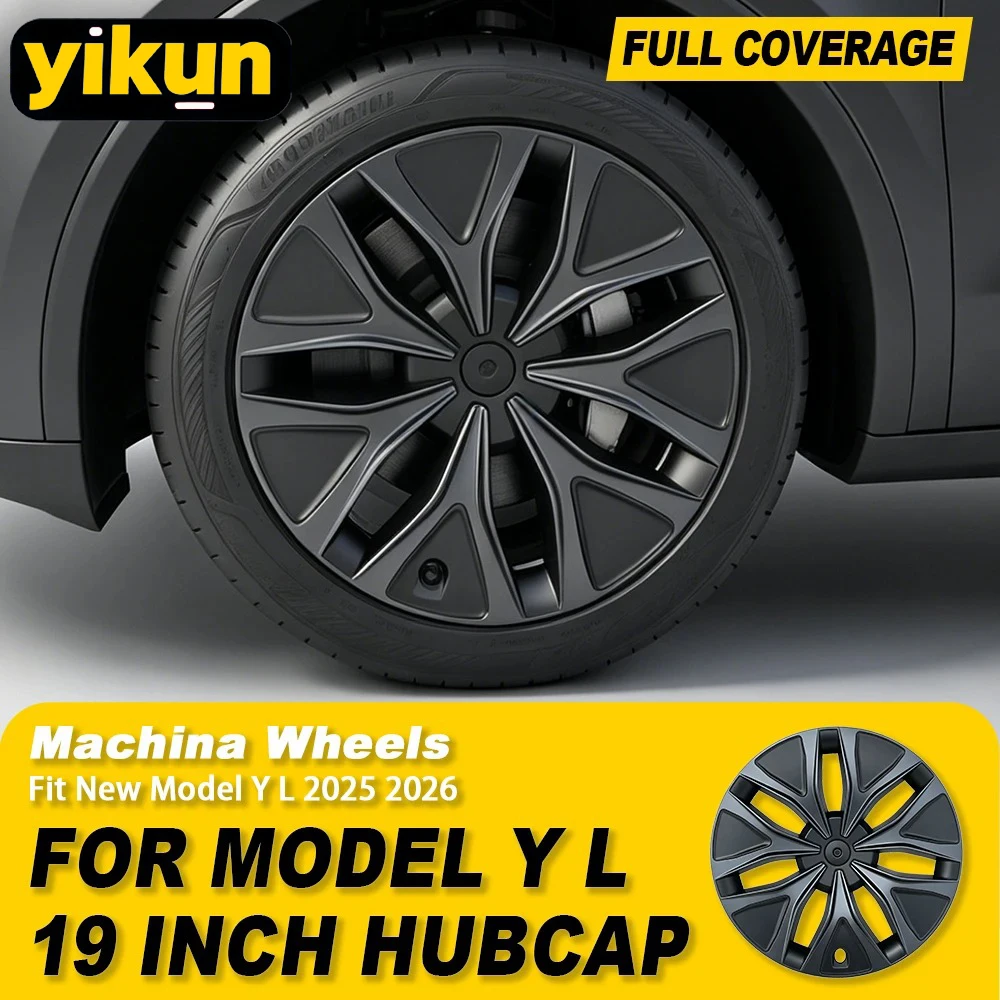 YIKUN 19" Machina 2.0 Wheel Covers for Tesla Model YL 2025-2026, ABS Plastic Full Rim Protectors Anti-Scratch Hub Caps 4 PCS