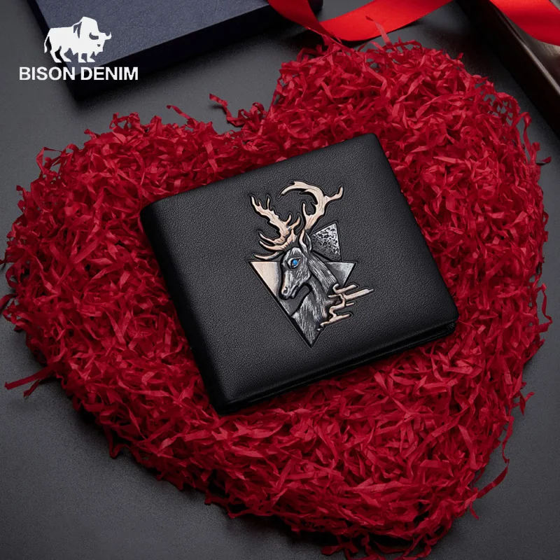 بيسون الدنيم الرجال محفظة صغيرة موضة حامل بطاقة جديدة متعددة الوظائف الشباب جلد طبيعي الأعمال محفظة 2025 محفظة جديدة هدية