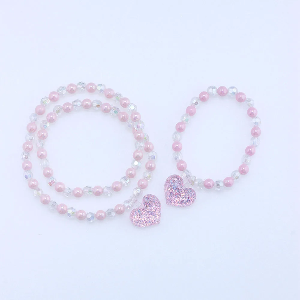 Double Love Bracelet Necklace Combination suit Children\'s Jewelry Color Acrylic Handmade DIY Beaded Jewelry Accessories