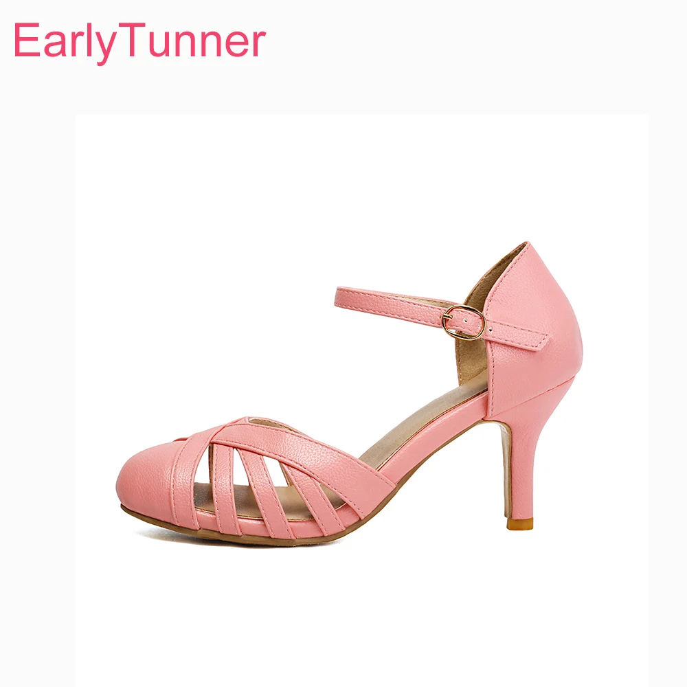 

2026 Summer Caged Round Toe Stiletto Sandals for Women High Thin Heel Lady Casual Shoes Large Plus Size 11 45 48