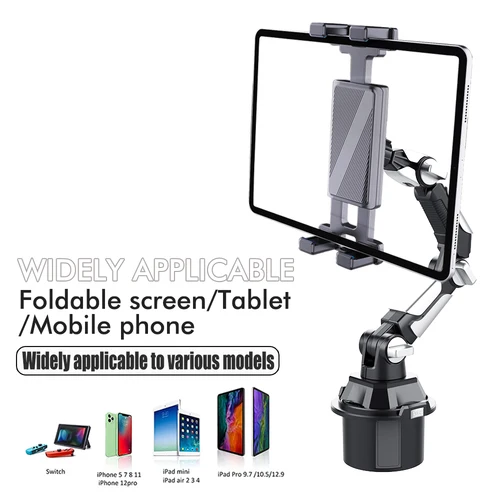 Imagen 2 del producto Portavasos para coche, soporte para tableta y teléfono, soporte Universal con brazo largo ajustable para iPad Pro Air Mini, Samsung Galaxy Tab, Kindle