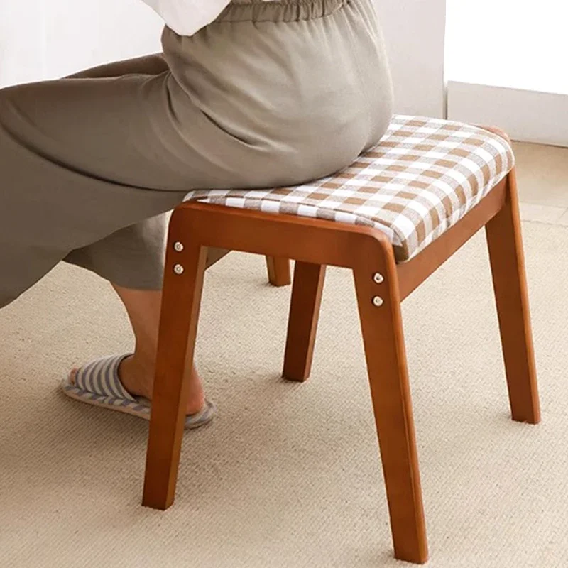 Nordic Solid Wood Dressing Stool Seat Puffs Ottoman Bedroom Chair Square Stool Dining Table Stool Sofa Footrest Room Furniture