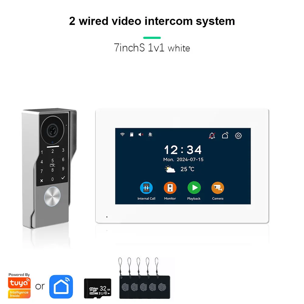 ANJIELO visiophone 2 fils avec application TUYA carte IC broche déverrouiller 24 caméra IP prise en 
