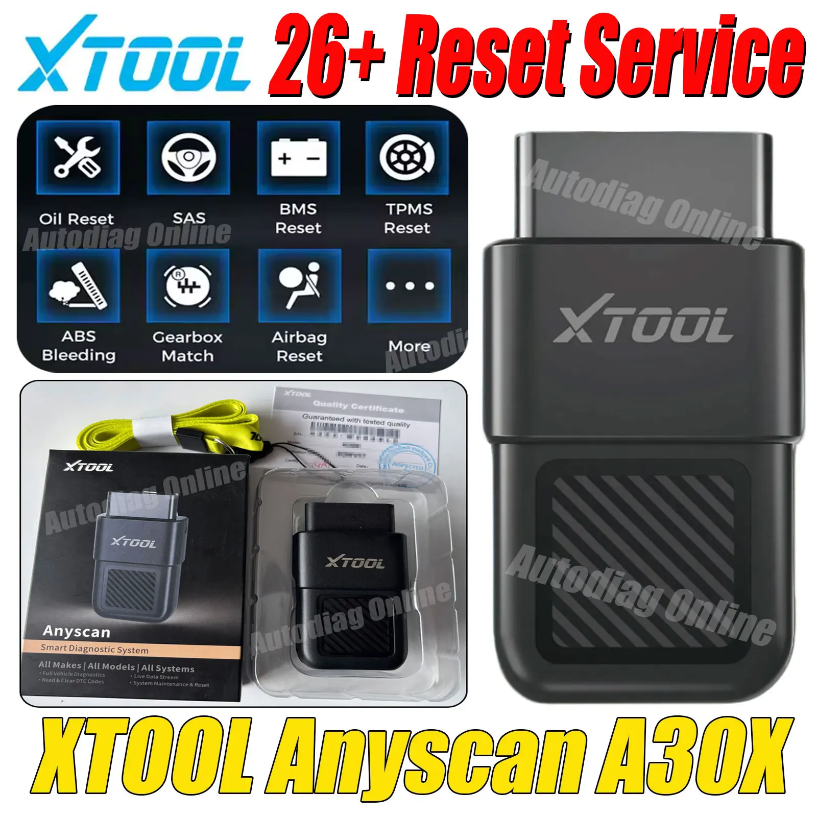 

Диагностический сканер XTOOL A30X для автомобилей, считыватель кодов неисправностей с функцией сброса (26+ кодов), автоматический OBD2-сканер, поддержка SGW для автомобилей FCA.