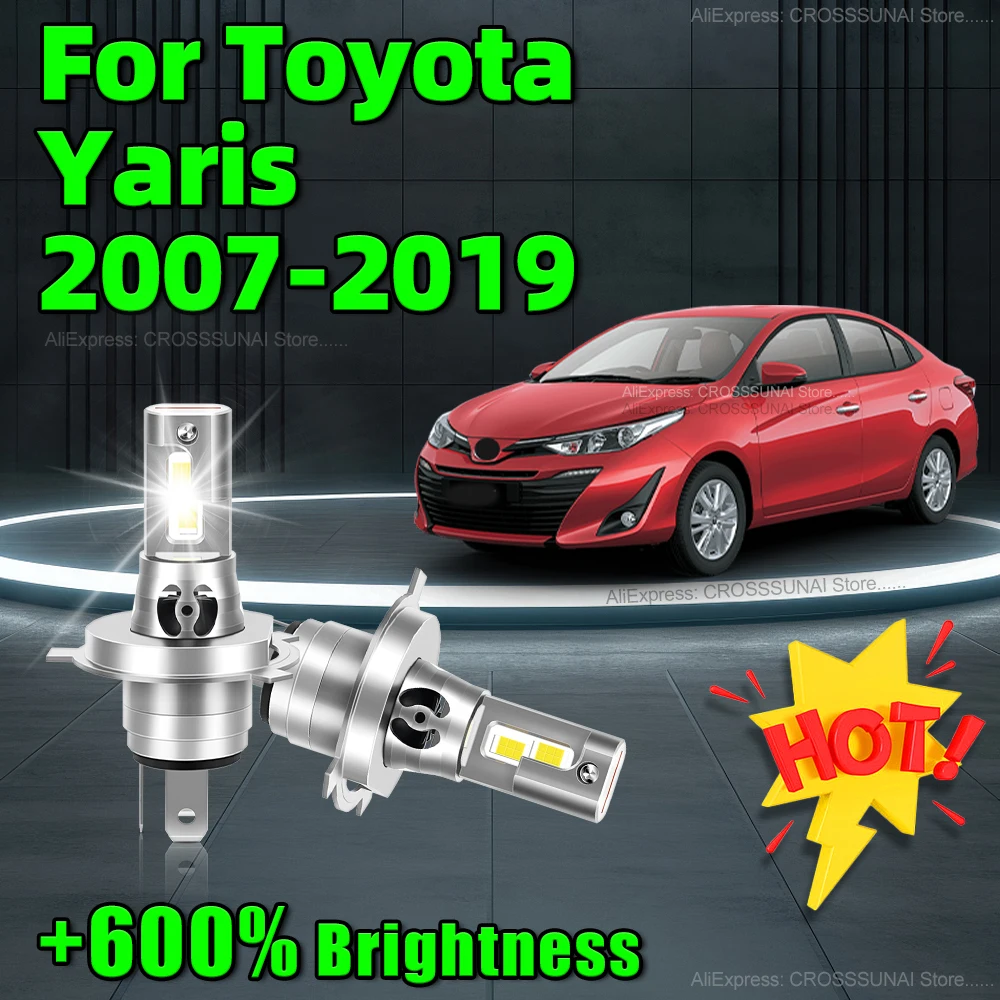 LED Headlight Bulbs Hi/Lo High Power 200W Super Bright Auto Lamp Wireless Turbo Fan For Toyota Yaris 2007 2008 2009 2010-2019