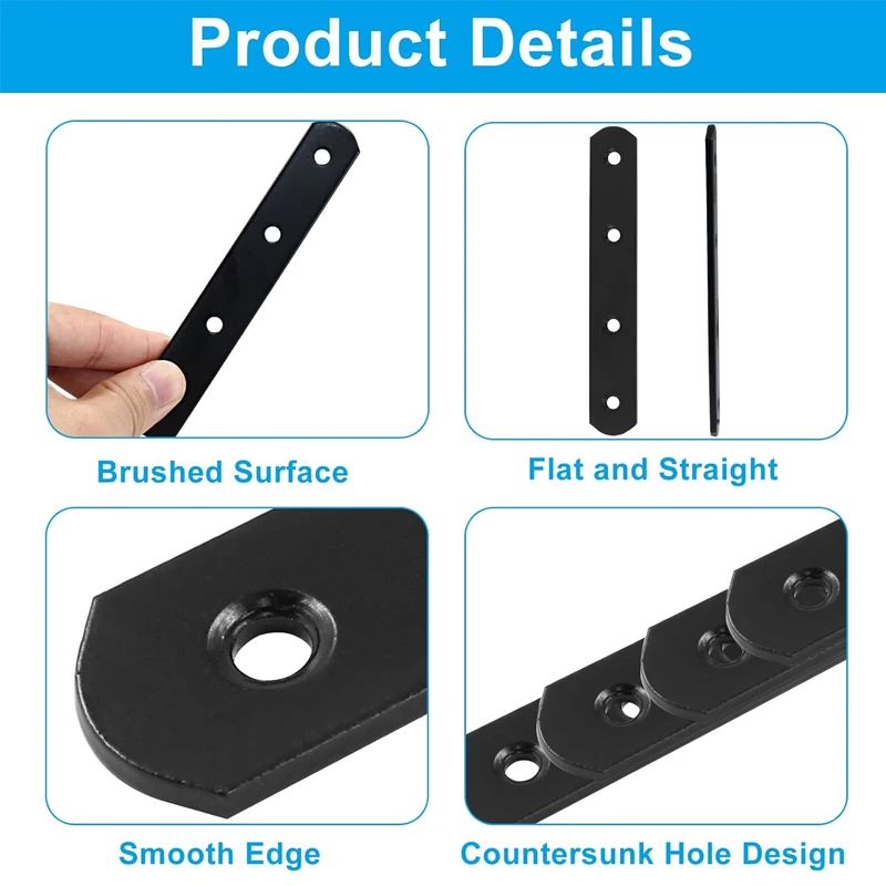 6/ 12 قطعة، دعامة مستقيمة 5 بوصة، دعامة إصلاح مسطحة من الفولاذ المقاوم للصدأ، لوحة موصل سوداء مع براغي تثبيت، 127 × 18.5 مم #3