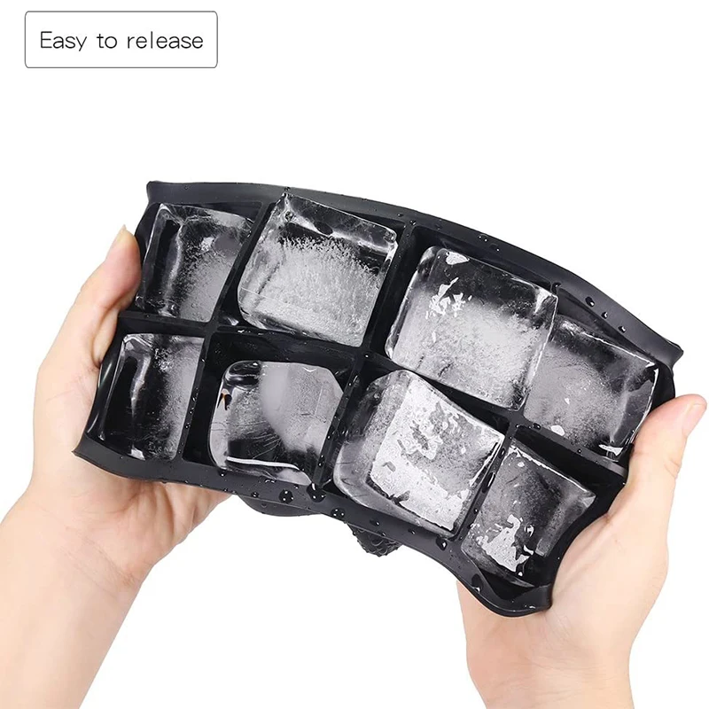 LMETJMA Large Ice Cube Trays with Lids Silicone Ice Cube Square Molds BPA Free Ice Cube Molds for Whiskey Cocktails JT09