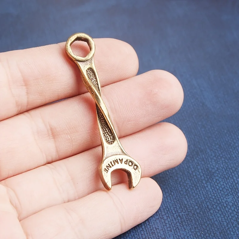 Vintage Twisted Brass Mini Wrench Pendant,50.5mm Retro Spanner Charm,Punk Industrial DIY Jewelry Making Accessory,Pocket Gift
