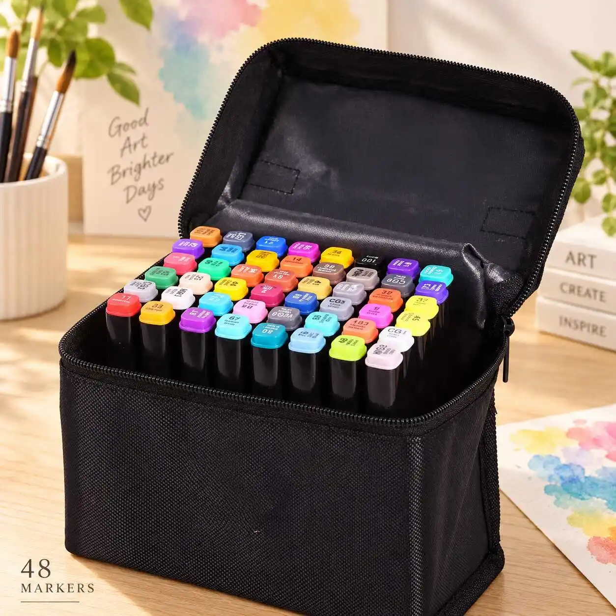 48pcs Dual Tip Alcohol Art Markers with Base for Sketching and Illustration