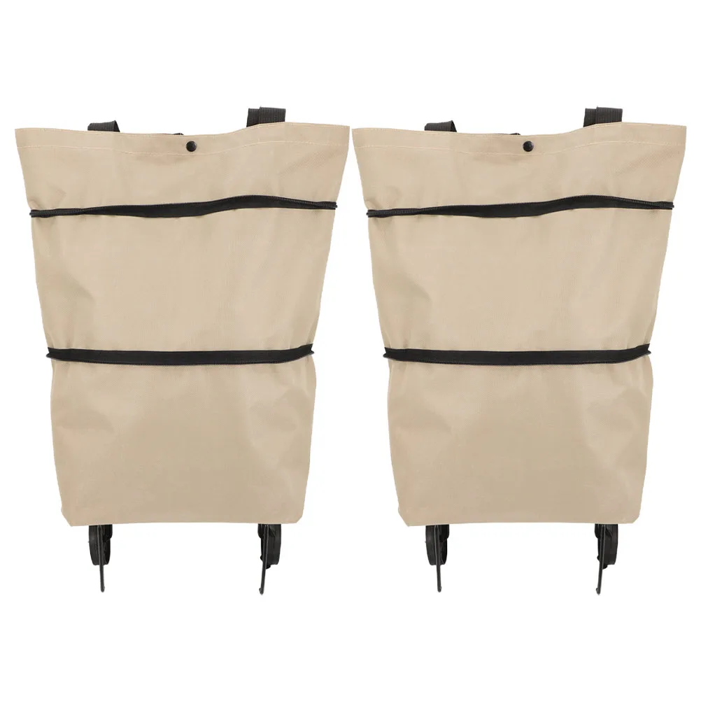 

2Pcs Trolley Bags Foldable Grocery Storage Bag Large Capacity Shopping Pouch with Wheels