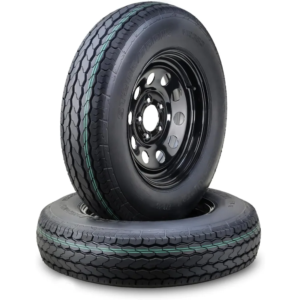 

Шина для прицепа в сборе, 205/75R15, 6-слойный C, 101 л, 5 наконечников, черный модульный обод, набор из 2 шт.