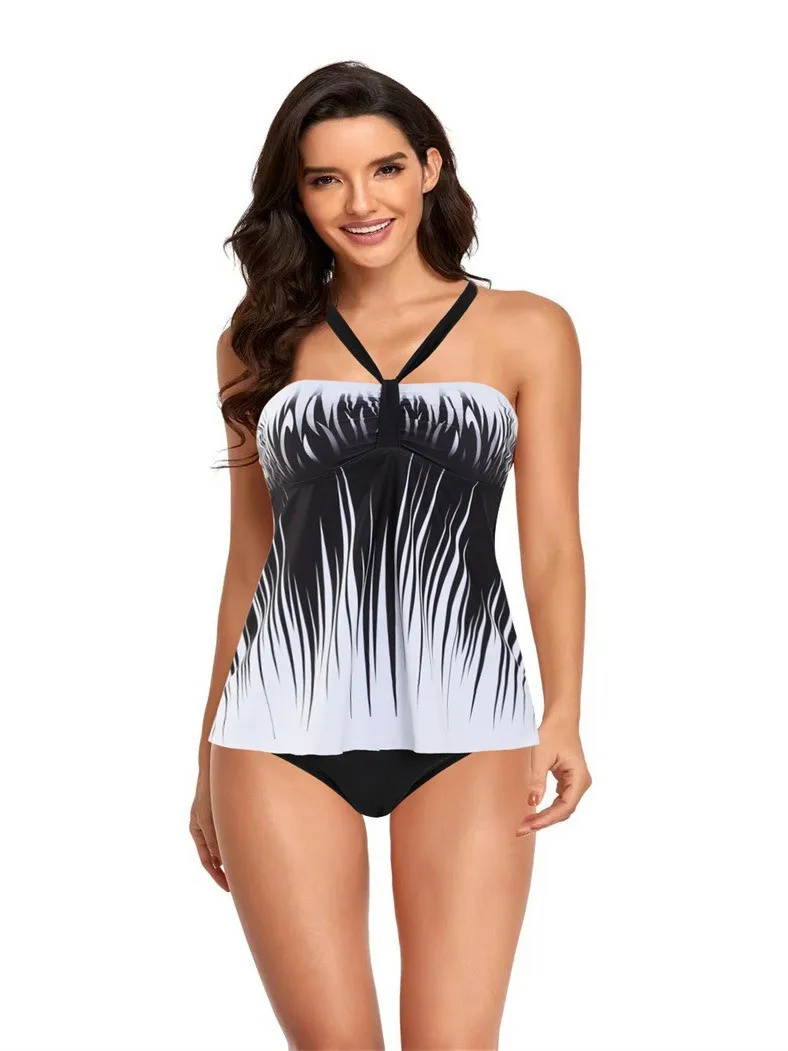 Swimwear 2026 Bikini Sets For Woman Halter Neck Printed Pattern Bikinis High Waist Bottom Swimsuit Black And White Two Piece