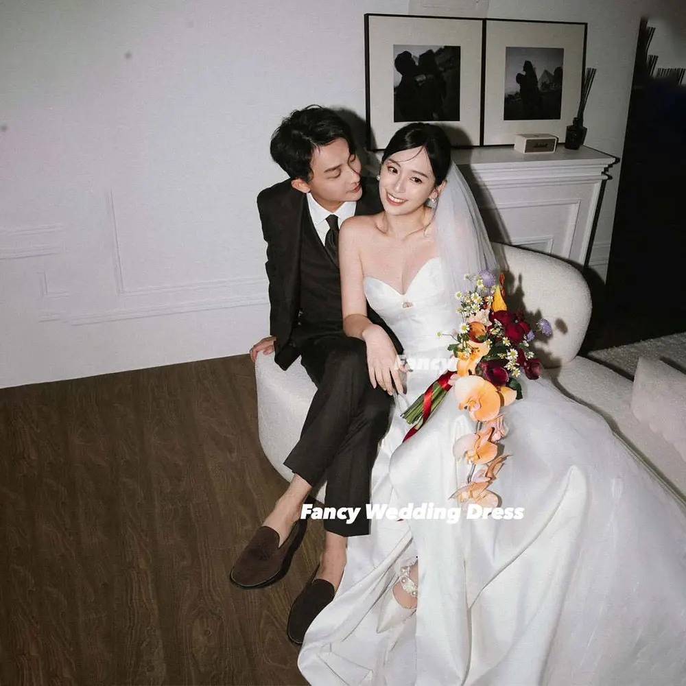 Fancy Princess Sweetheart Wedding Dress Korea Photoshoot A Line Soft Satin Main Bridal Gown Back Corset Customized