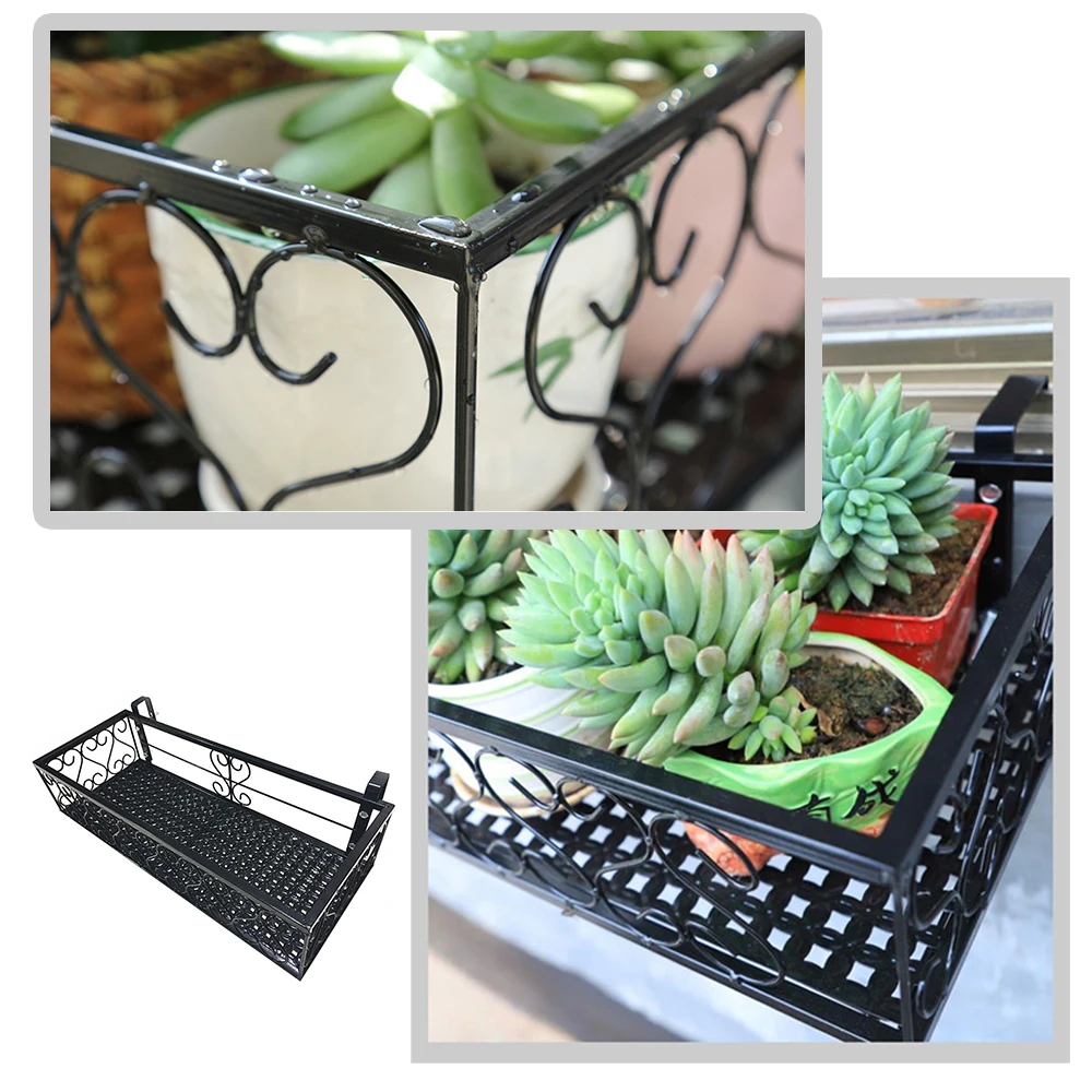 Iron Hang-ing Flower Railing Shelf Basket with Hooks Balcony Planter Pots Stand Holder for Outside 1-Tier