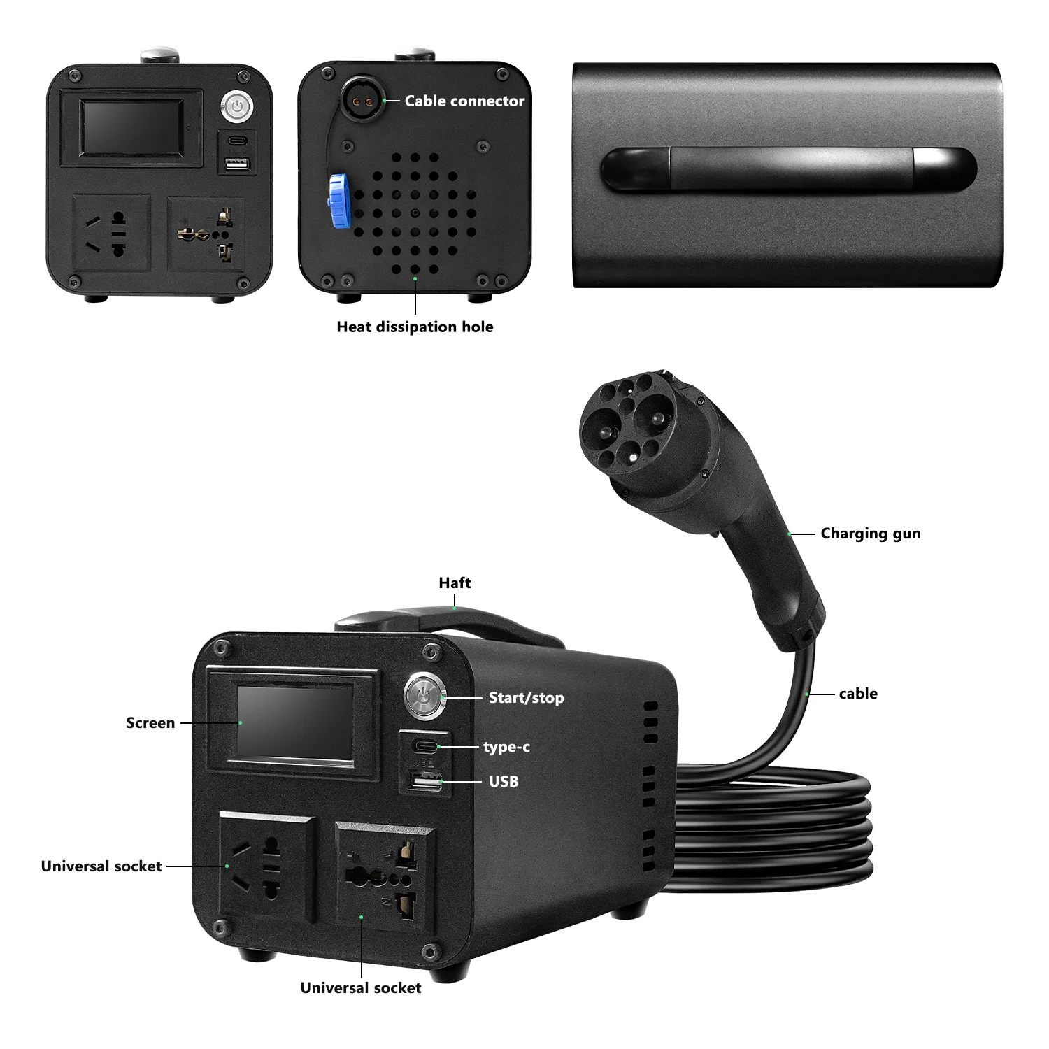 3.5KW GB/T Portable DC EV Discharger Adapter Outdoor Emergency Power Release Gun With Real-time Digital Power Display