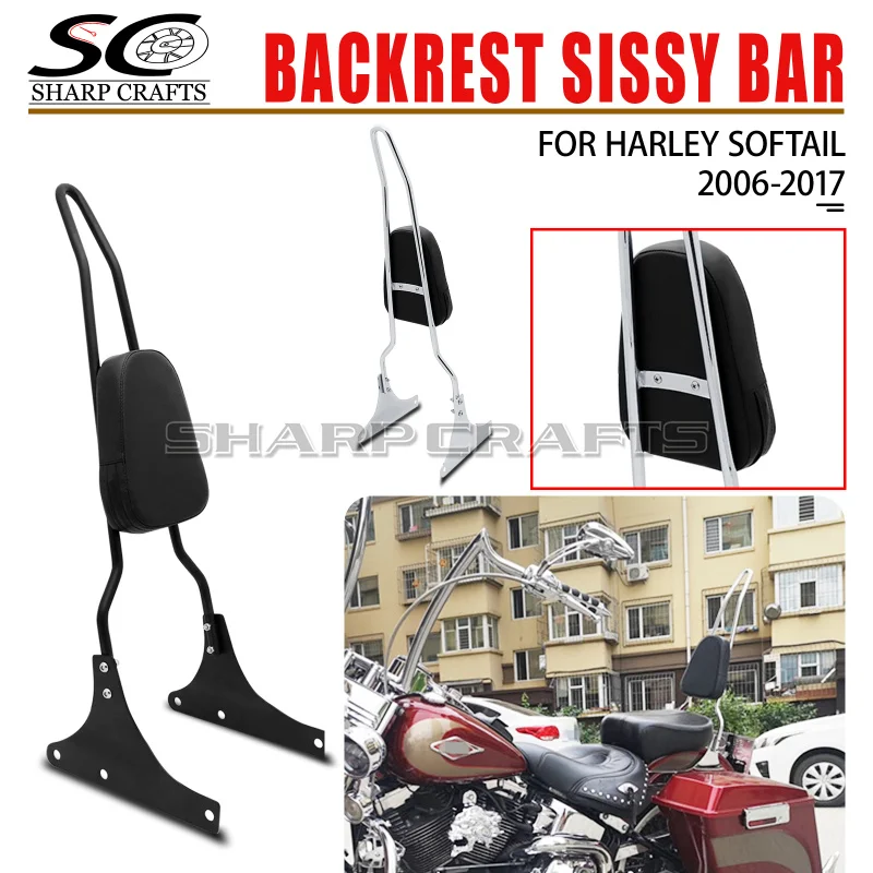 Motorcycle Spike Bow Passenger Backrest Sissy Bar For Harley Softail Heritage Classic FLSTC FLSTS Springer Fat Boy FLSTF 86-17